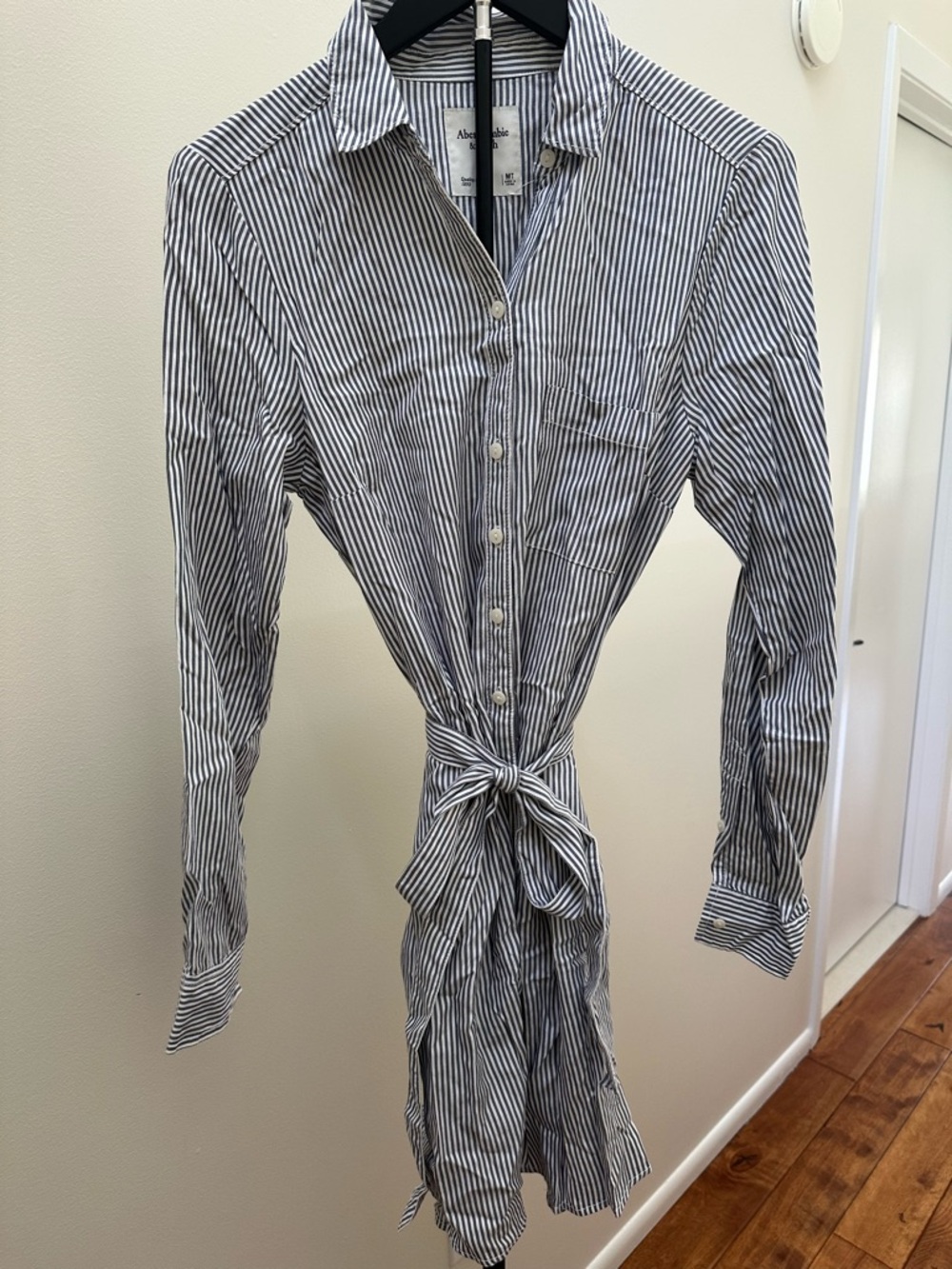 Abercrombie & Fitch Navy and White Striped Long-Sleeve Shirt Dress